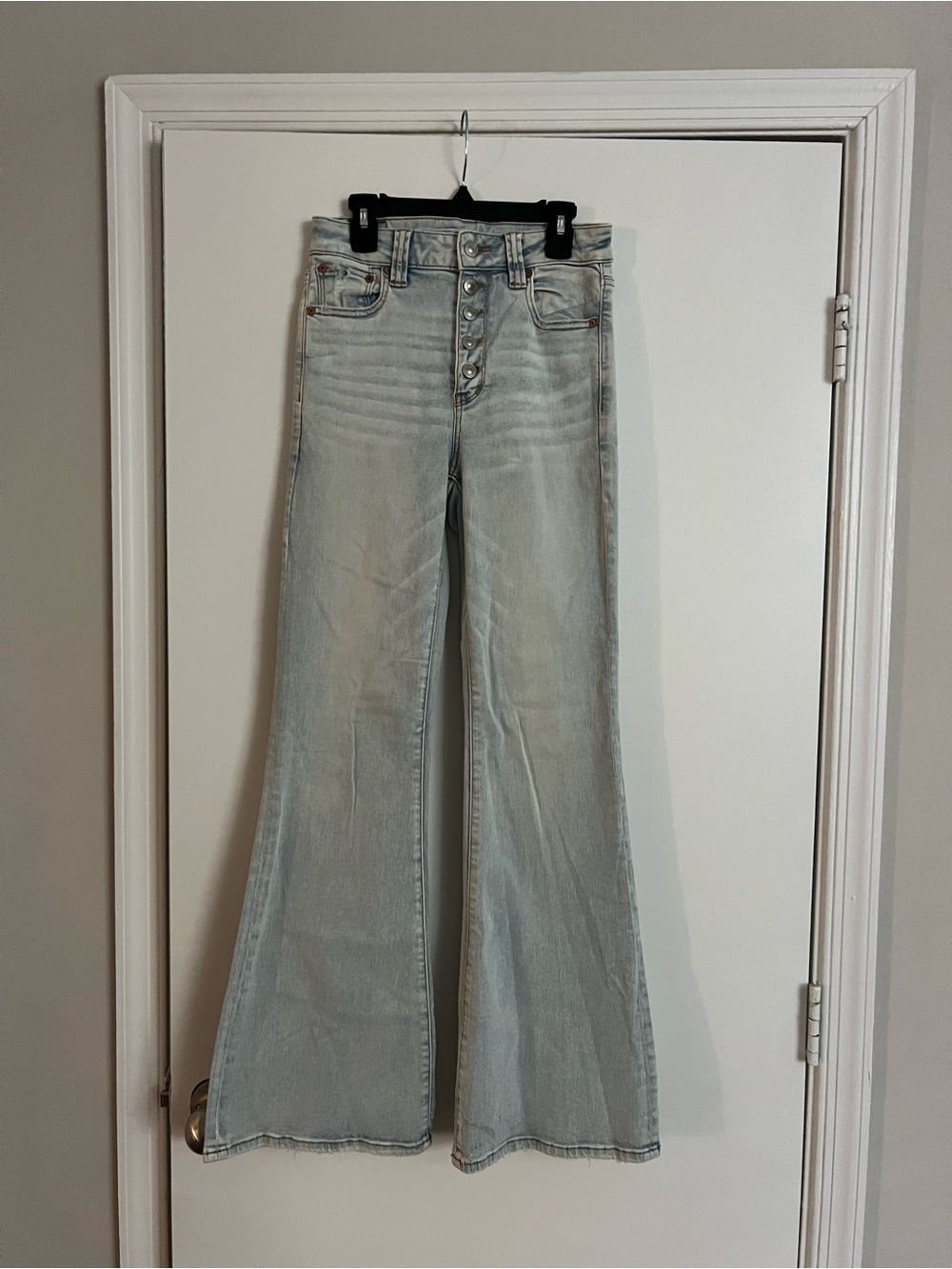 American Eagle Outfitters Light Blue High-Rise Button-Fly Flare Jeans